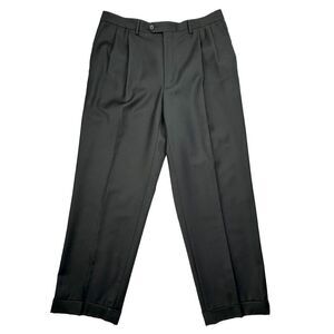 Santorelli Black Virgin Wool Pants 36 Pleated Made Italy Preppy Classic
